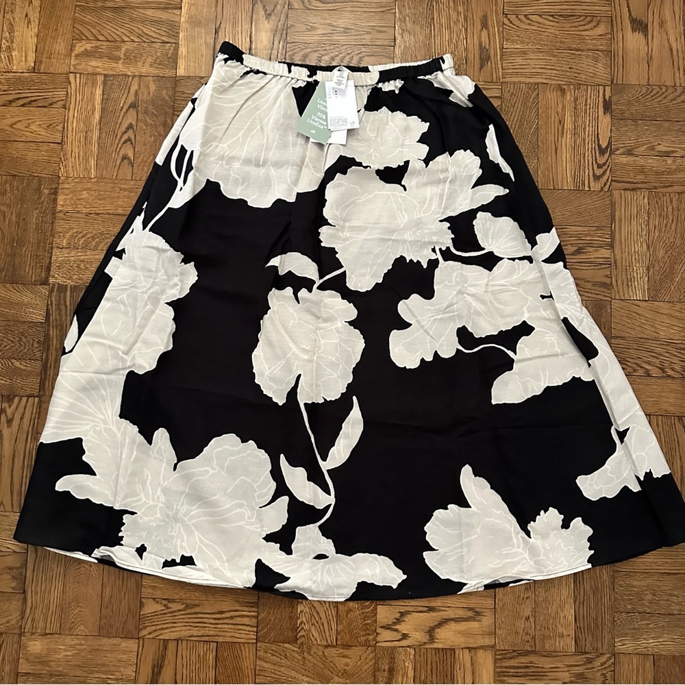 H&M Black & Cream Midi Skirt